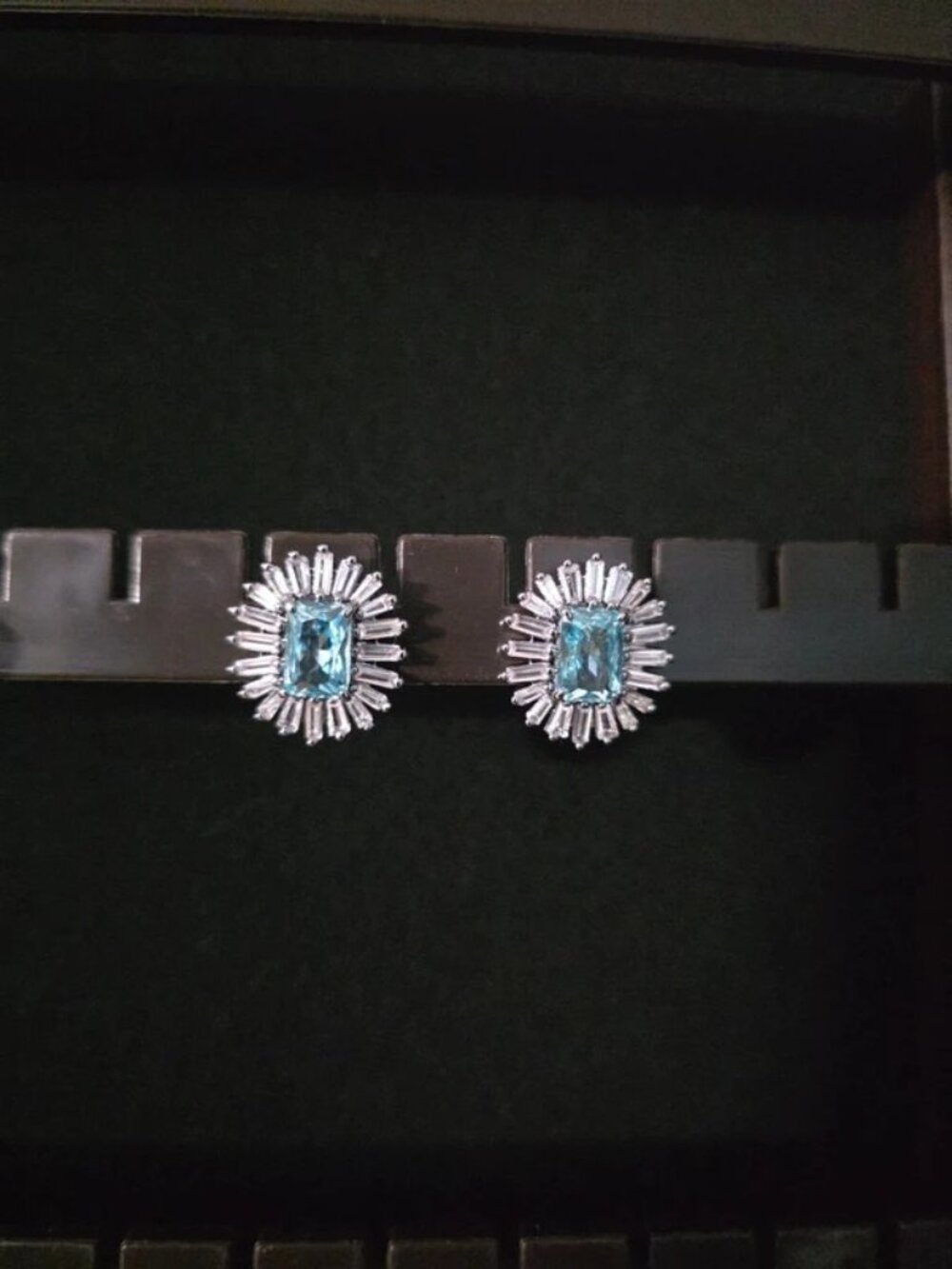 Bomb Party Crystal Halo Blue Stone Stud Earrings